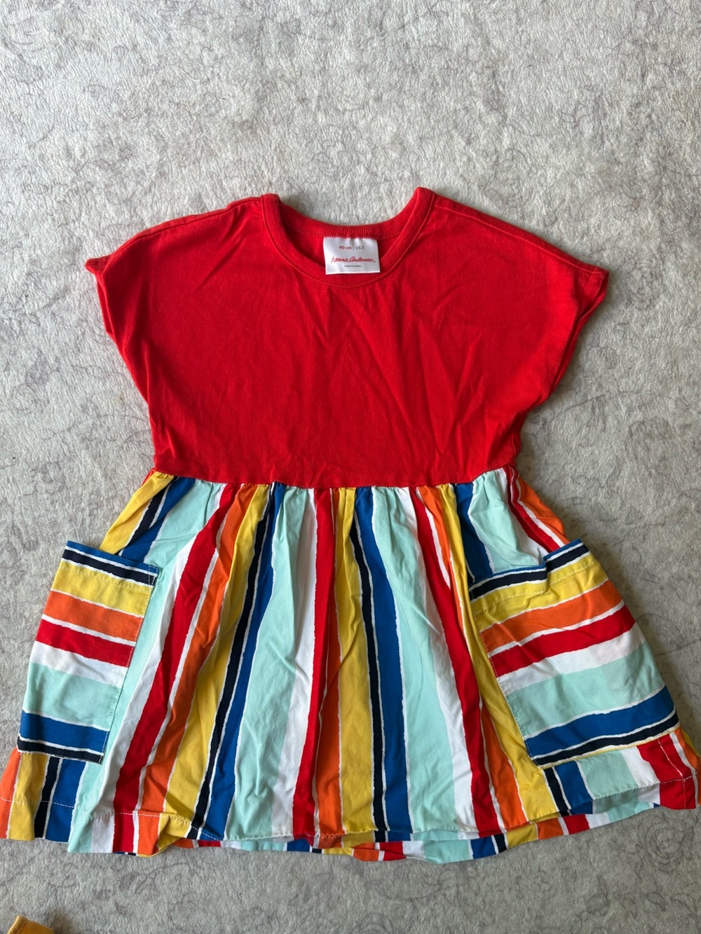 Hanna Andersson Red Top with Rainbow Striped Skirt Dress